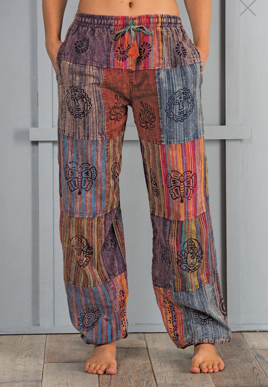 Stonewashed cotton patchwork festival hippy trousers