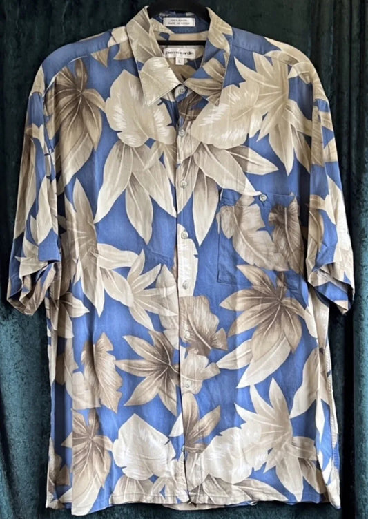 Retro Pierre Cardin blue Hawaiian shirt L