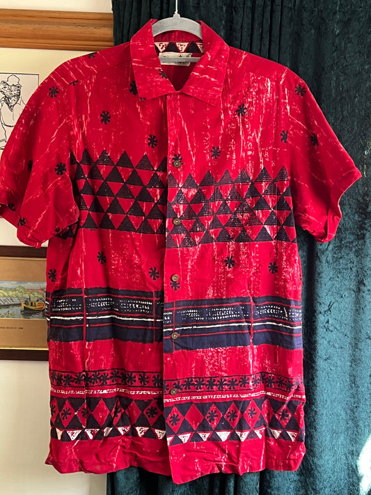Vintage 70s Alfred Shaheen red Hawaiian shirt M tiki rockabilly
