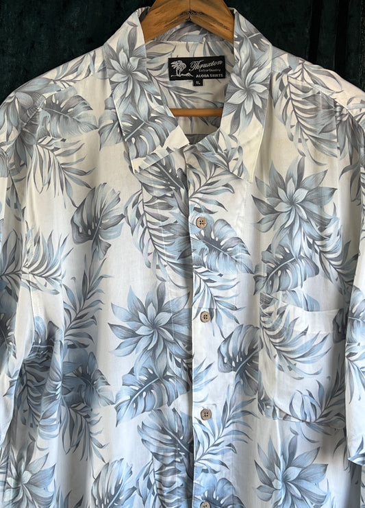 Men’s 2XL Vintage blue Hawaiian Tropical Style Short Sleeve Shirt festival tiki Rockabilly