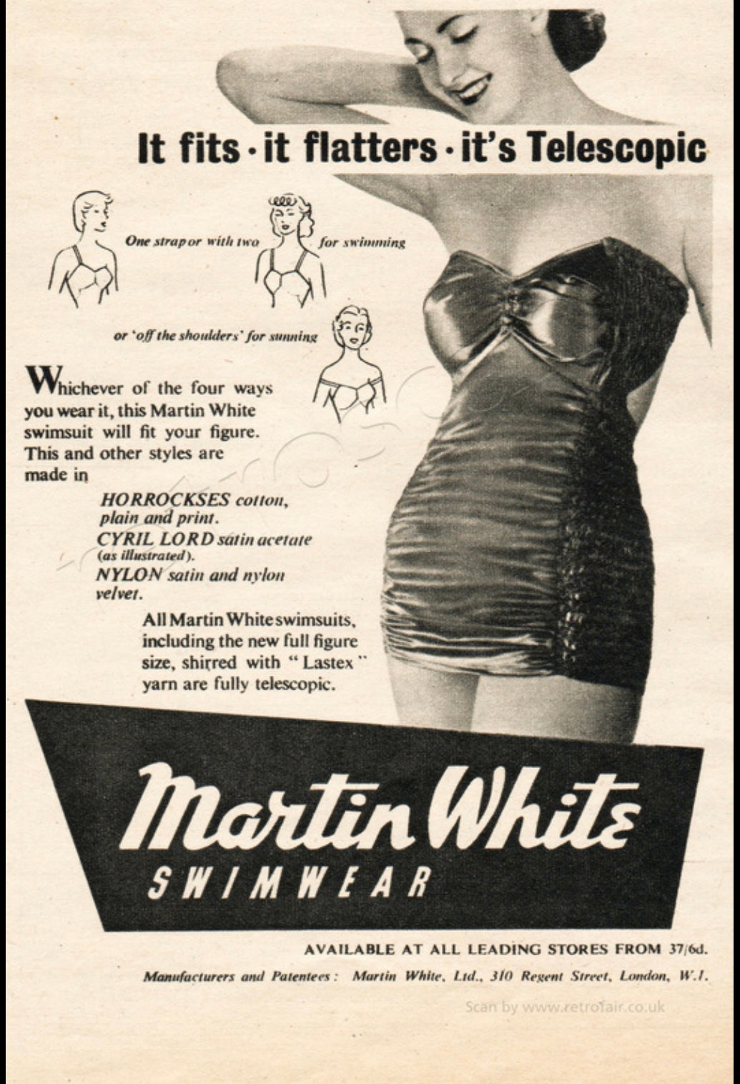Vintage 1940s 1950s Martin White telescopic navy blue satin bombshell swimsuit S