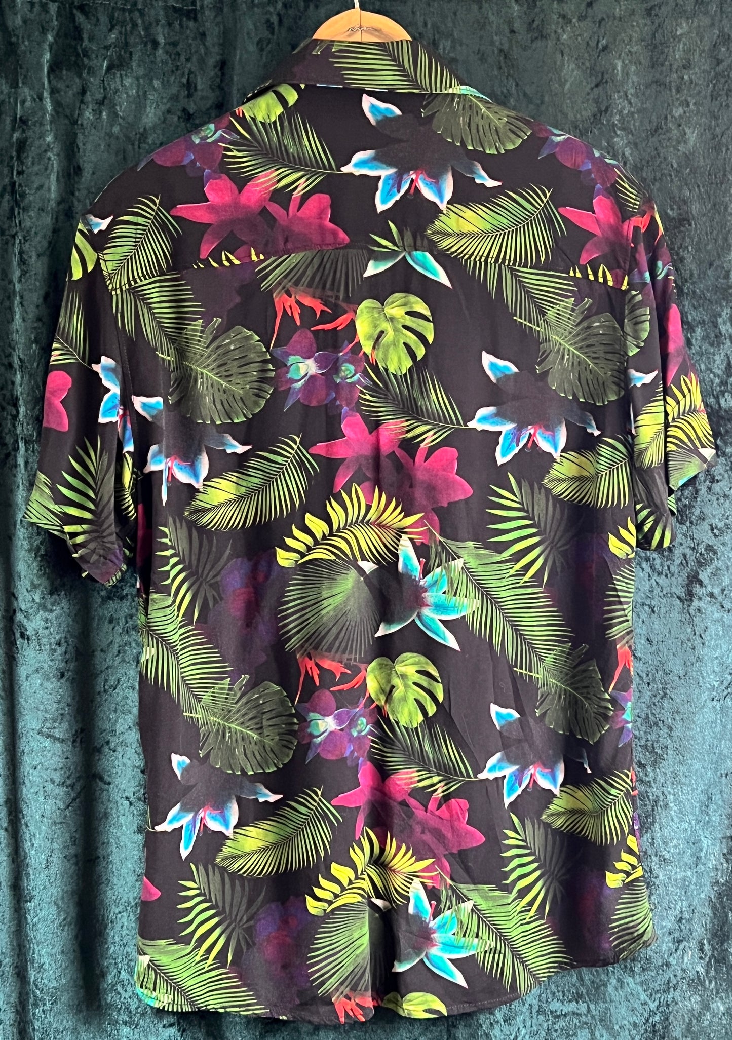 Vintage style black Hawaiian Shirt rockabilly tiki festival S