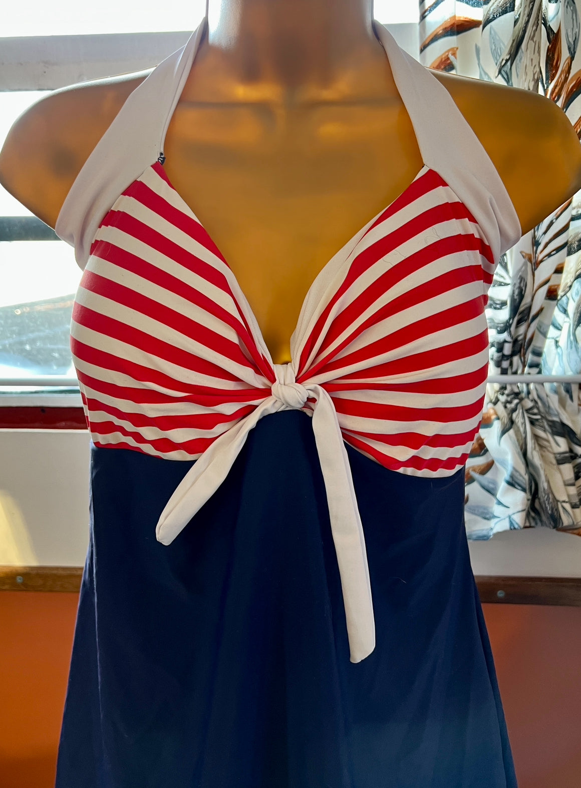 Vintage 50s style sailor skirted pinup swimsuit 2XL