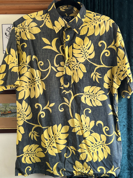 Vintage 80s Hawaiian gaucho shirt rockabilly tiki yellow