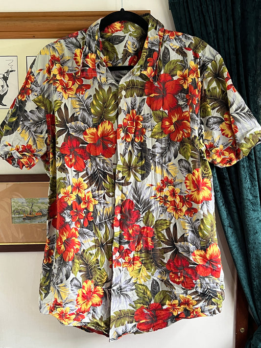 Retro floral Hawaiian shirt sz XL festival rockabilly