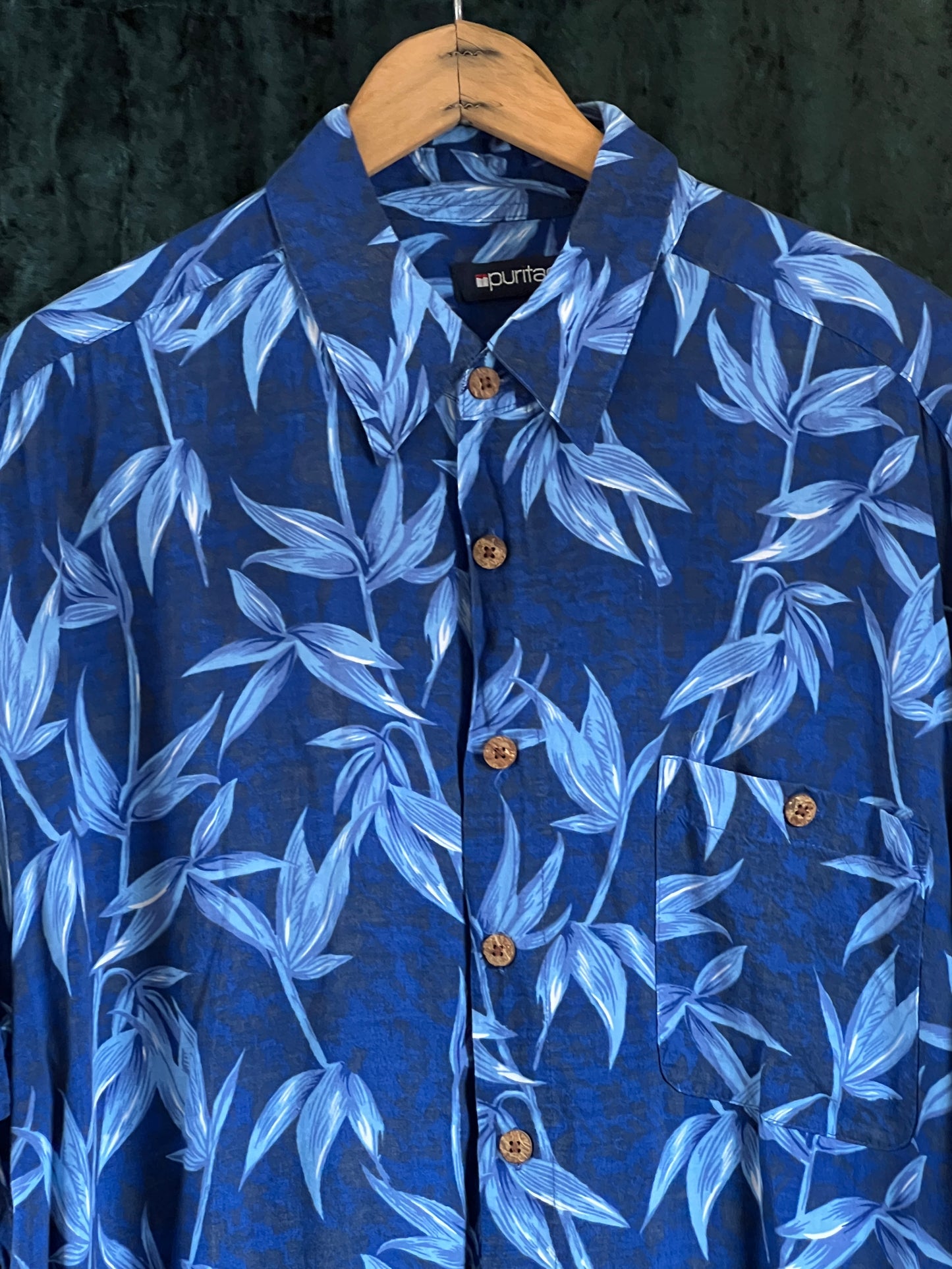 Vintage rayon blue Puritan Hawaiian shirt XL XXL rockabilly festival tiki