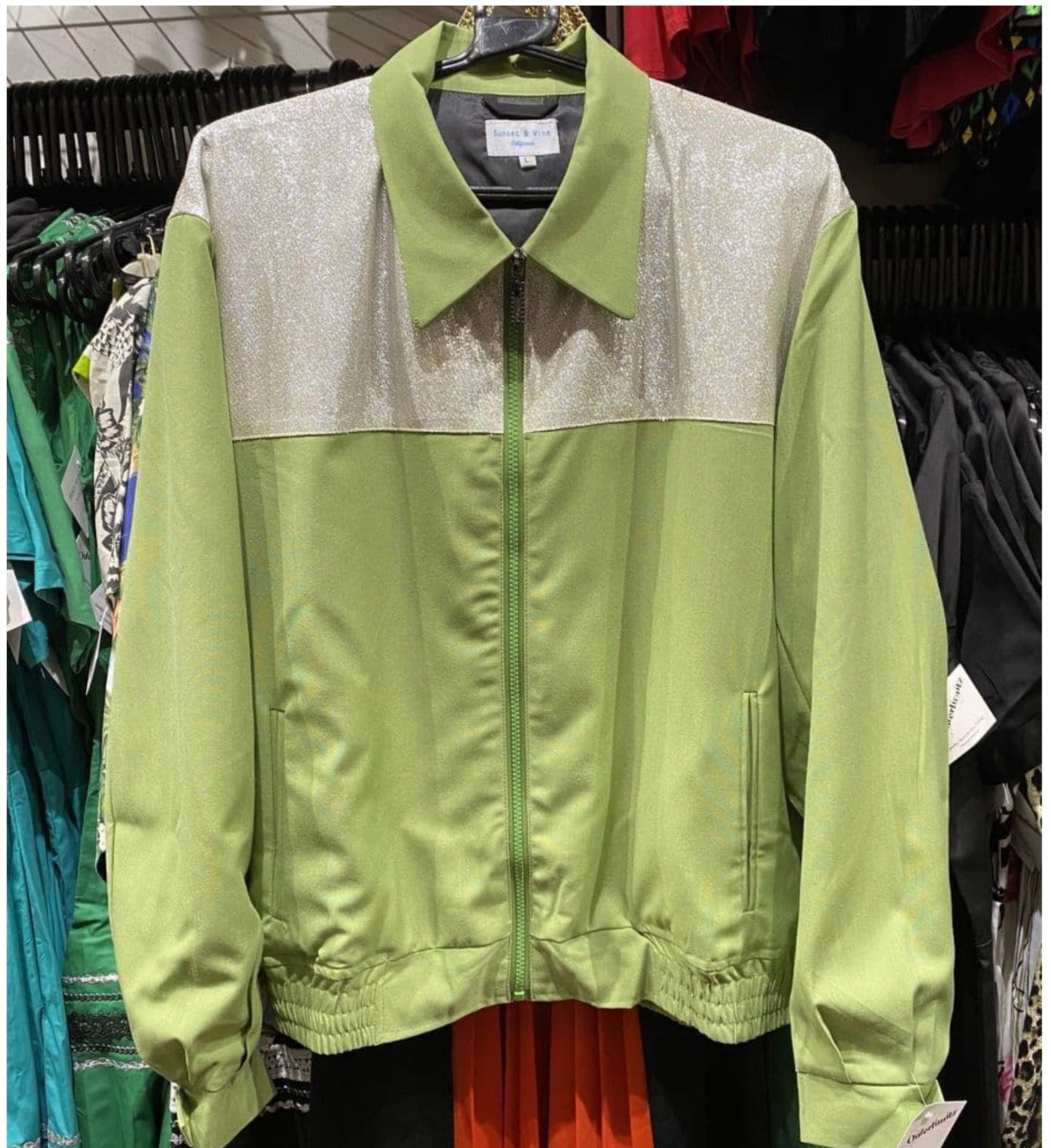 Mens 1950s vintage gab style jacket pistachio green with silver lurex