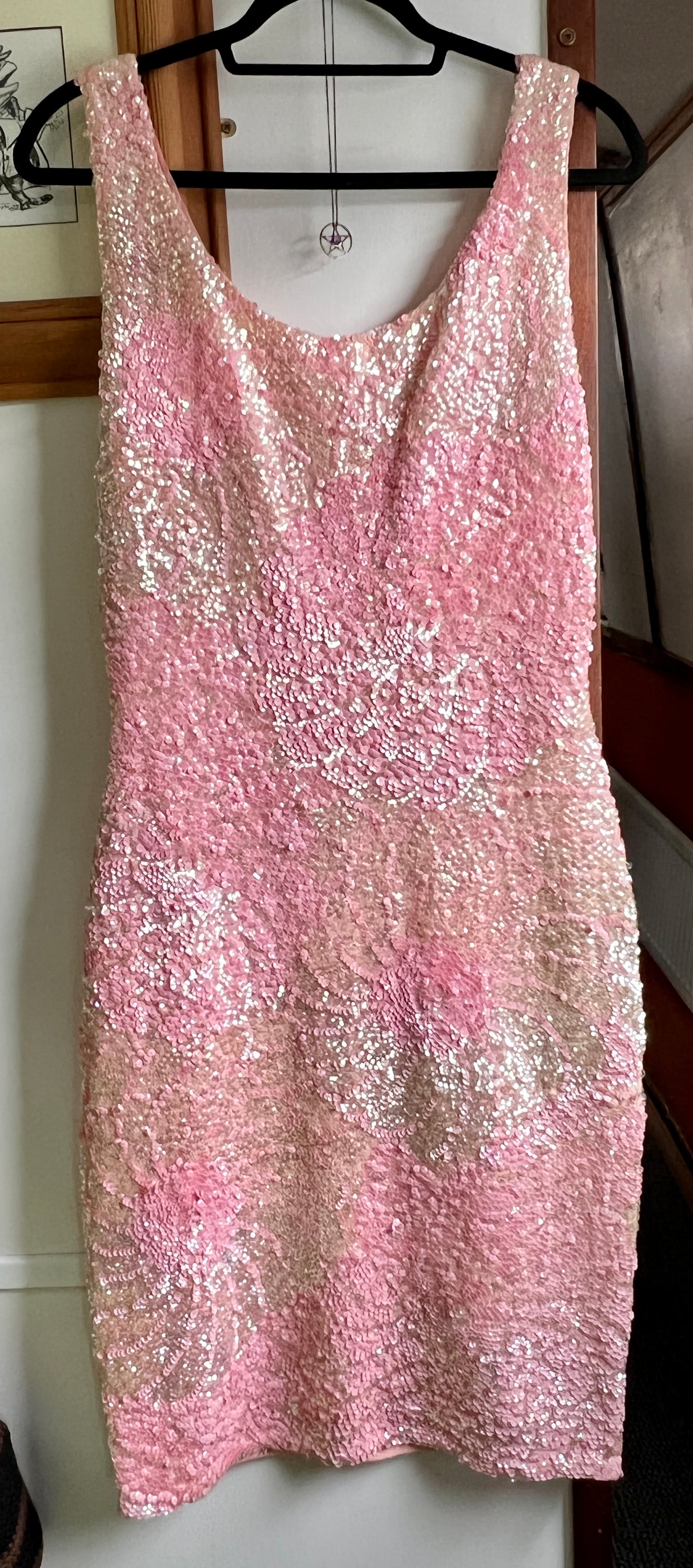 Vintage 1950s 1960s pink fully sequinned cocktail wiggle dress XL XXL