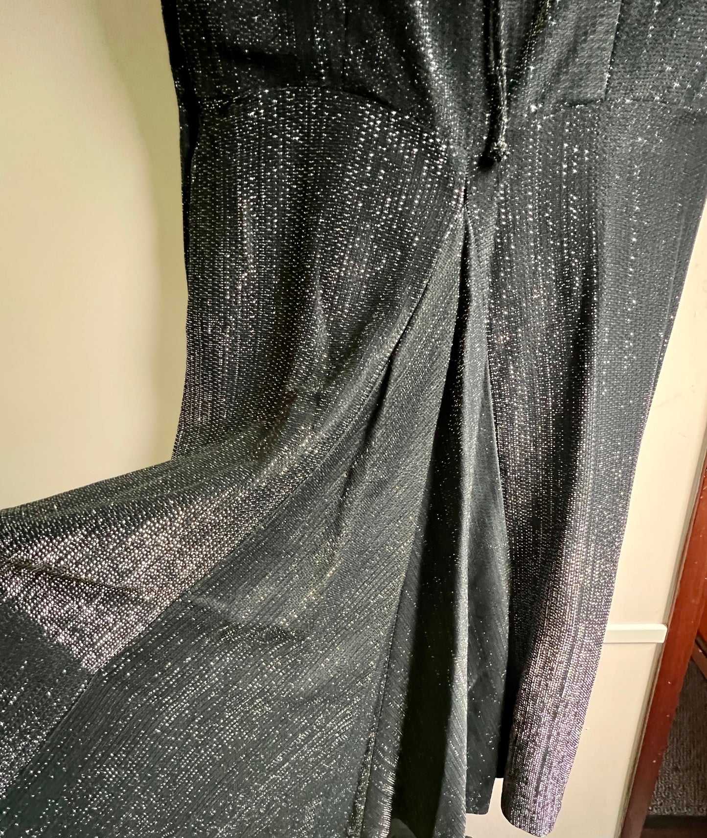 Vintage 1950s chrome spun lurex black and silver cocktail dress XL XXL