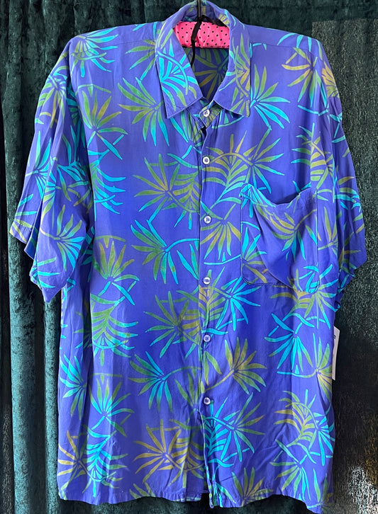 Vintage 1950s Hawaiian shirt batik palms print XXL rockabilly festival tiki retro