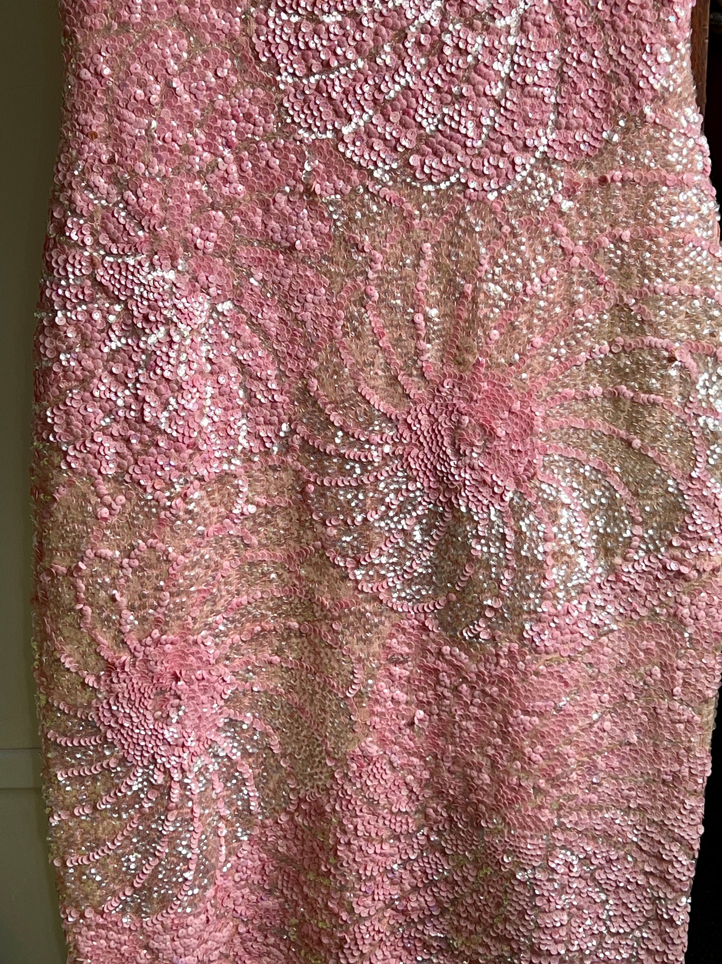 Vintage 1950s 1960s pink fully sequinned cocktail wiggle dress XL XXL