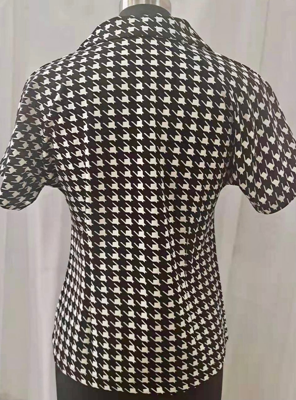 Suzie black white houndstooth check vintage 1950s style stretch top S to 3XL