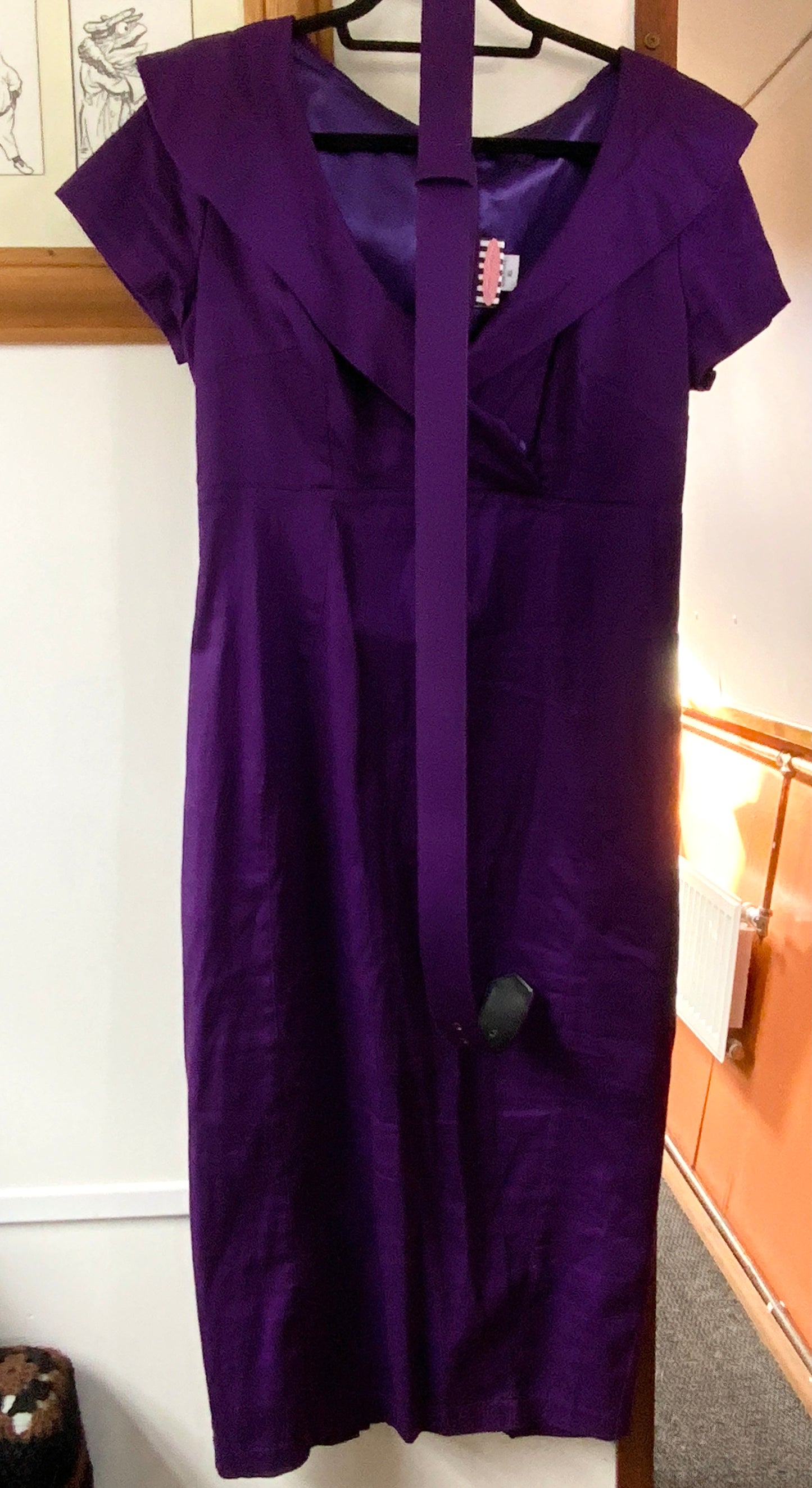 Pre Loved Pinup Girl Clothing deep purple Christina wiggle dress and belt XL