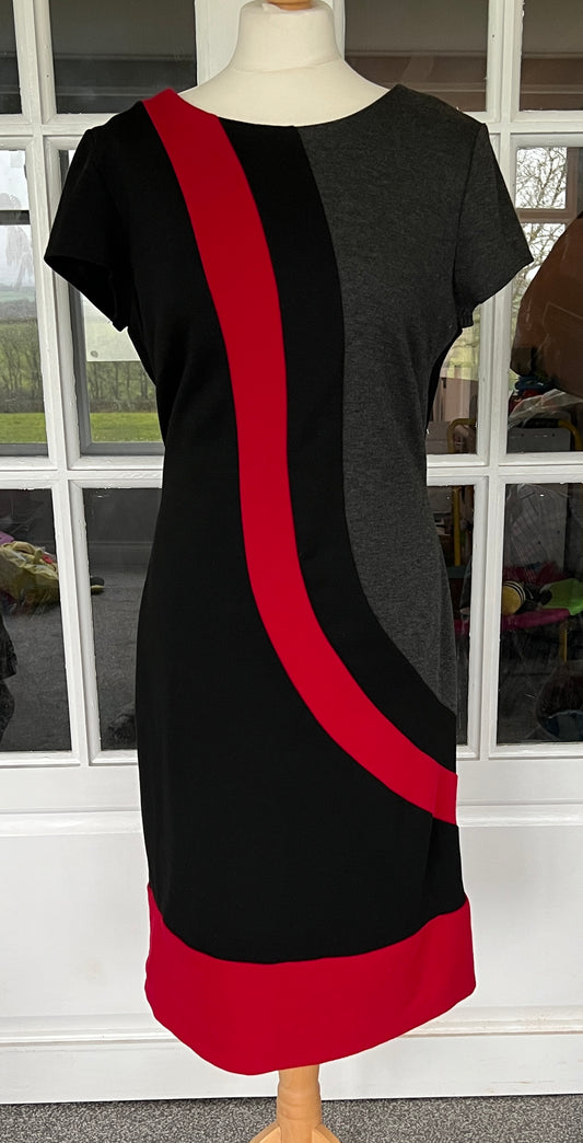Vintage 1970s style jersey dress red black grey L