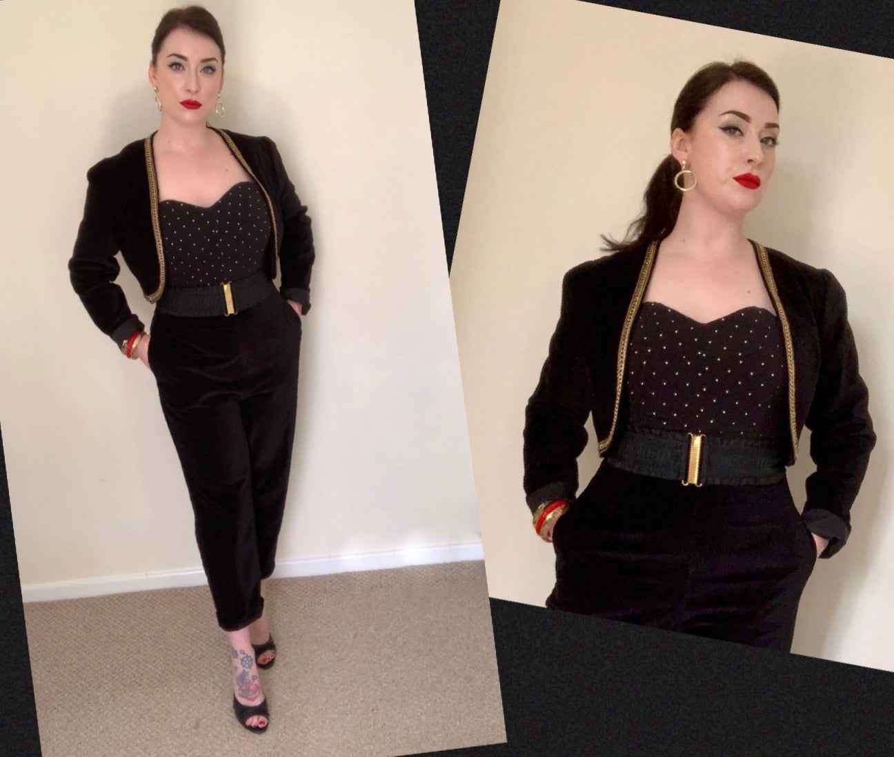 Dolores black velvet vintage 1950s style cigarette pants S to 3XL