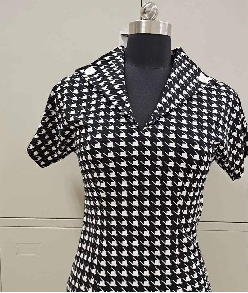 Suzie black white houndstooth check vintage 1950s style stretch top S to 3XL
