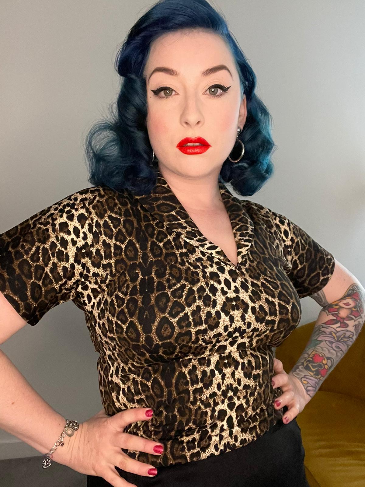 Suzie leopard print vintage 1950s style stretch top S to 3XL