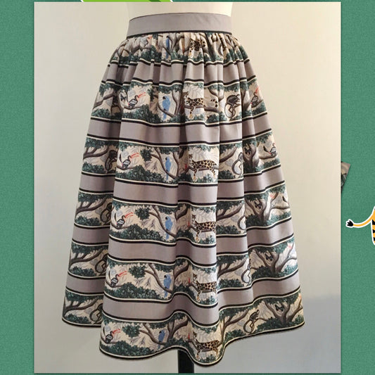 Vintage 1950s style jungle print full swing dirndl skirt XS