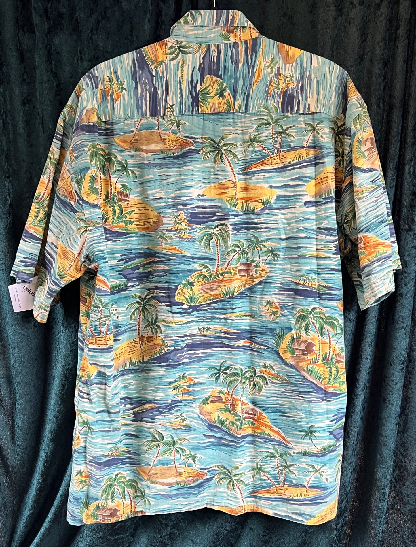 Vintage 1950s style Blue Hawaiian Shirt Islands Print L XL Festival Tiki