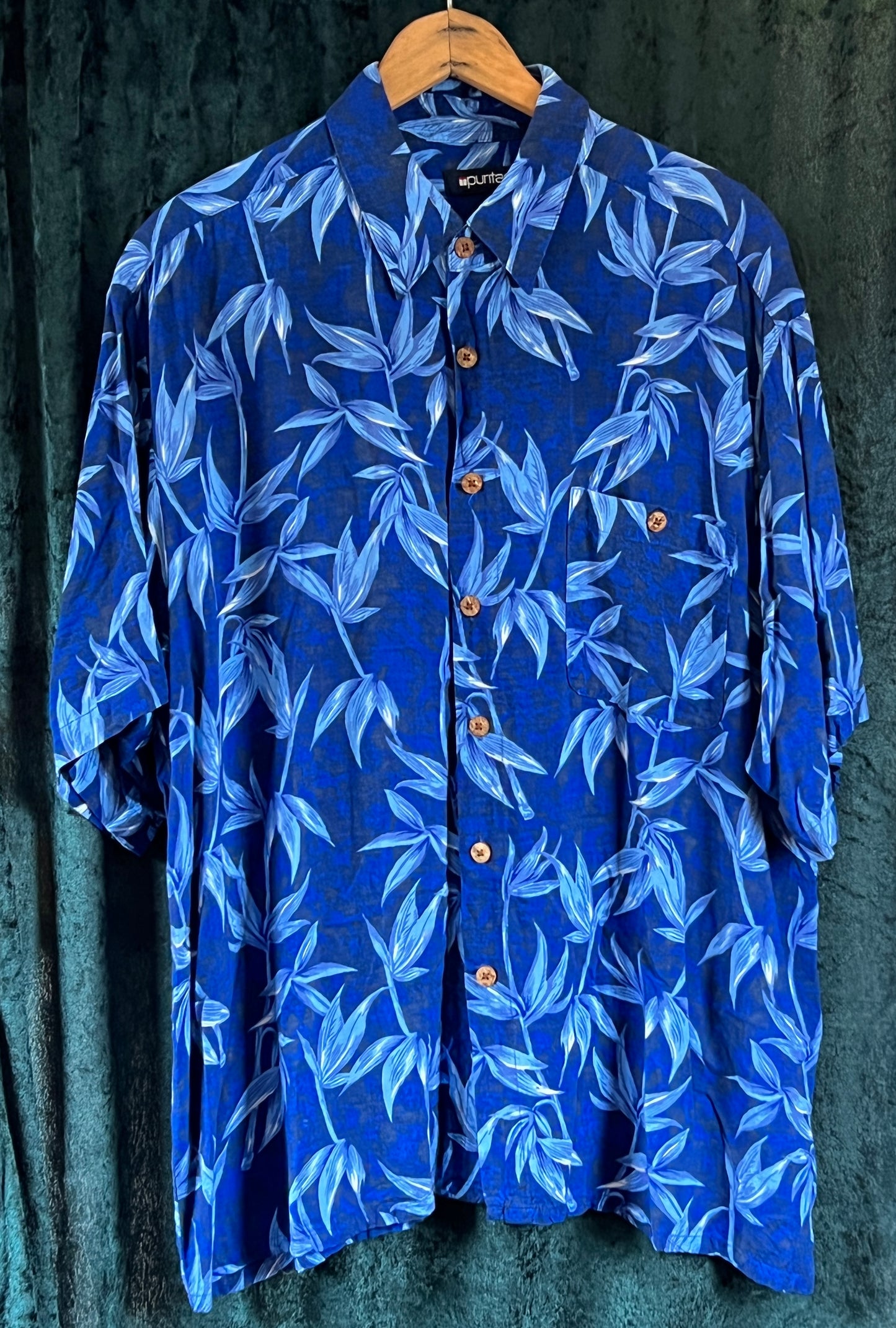Vintage rayon blue Puritan Hawaiian shirt XL XXL rockabilly festival tiki