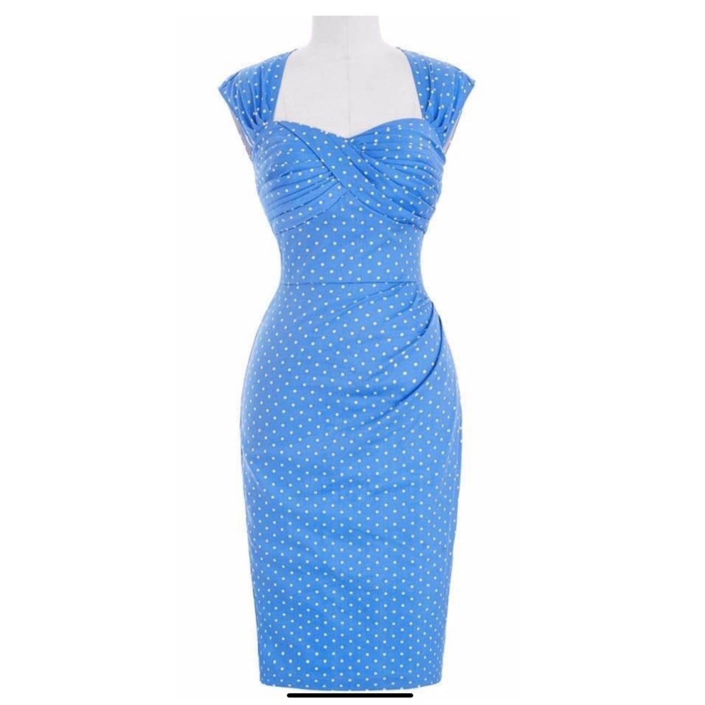 Vintage style blue white polka dots wiggle dress S M only