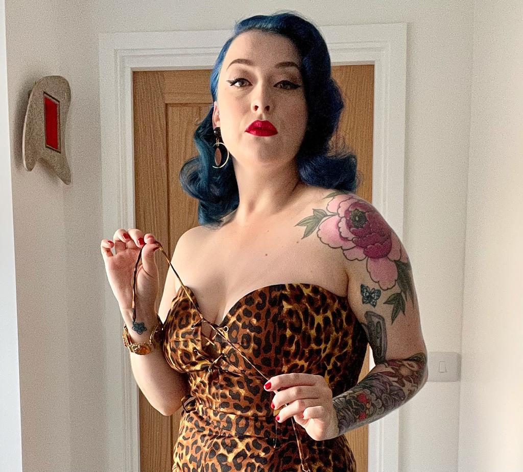 Dolly Vintage 1950s style leopard print bustier with lace up feature XS to 2XL