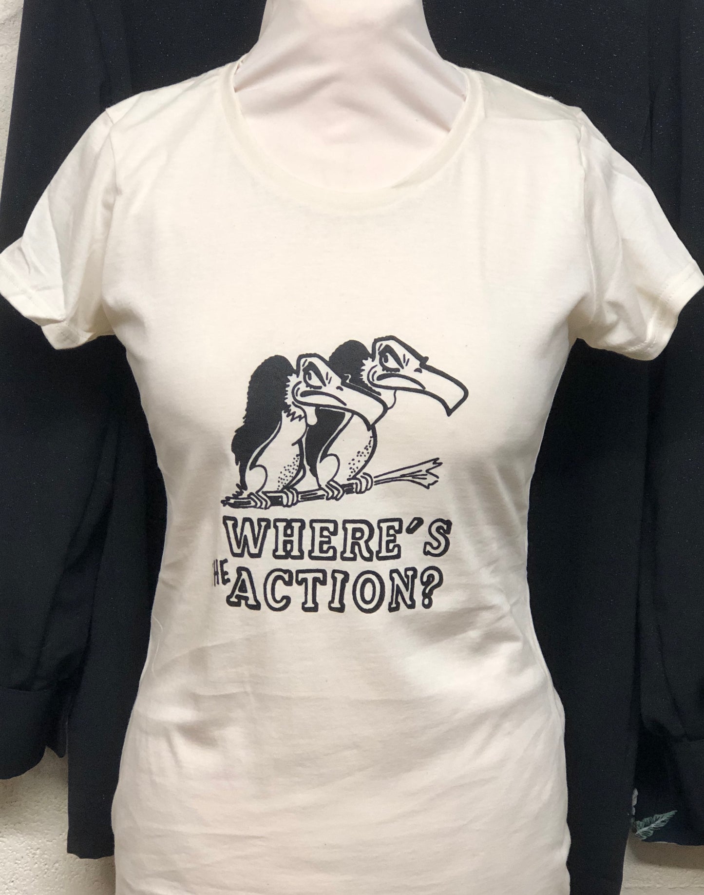 Vintage USAF sz XS Where’s The Action vulture girlie T Shirt Rockabilly