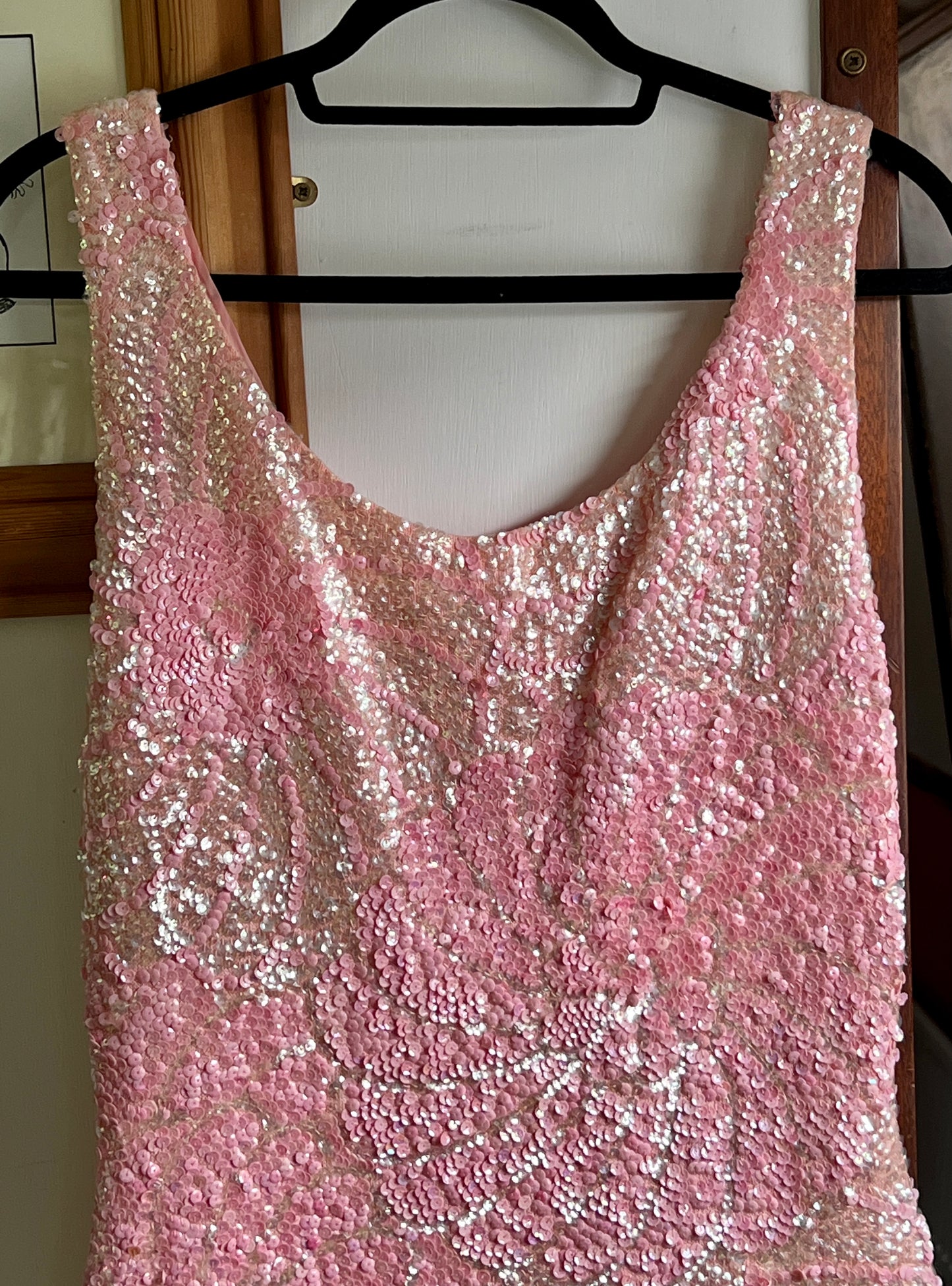 Vintage 1950s 1960s pink fully sequinned cocktail wiggle dress XL XXL