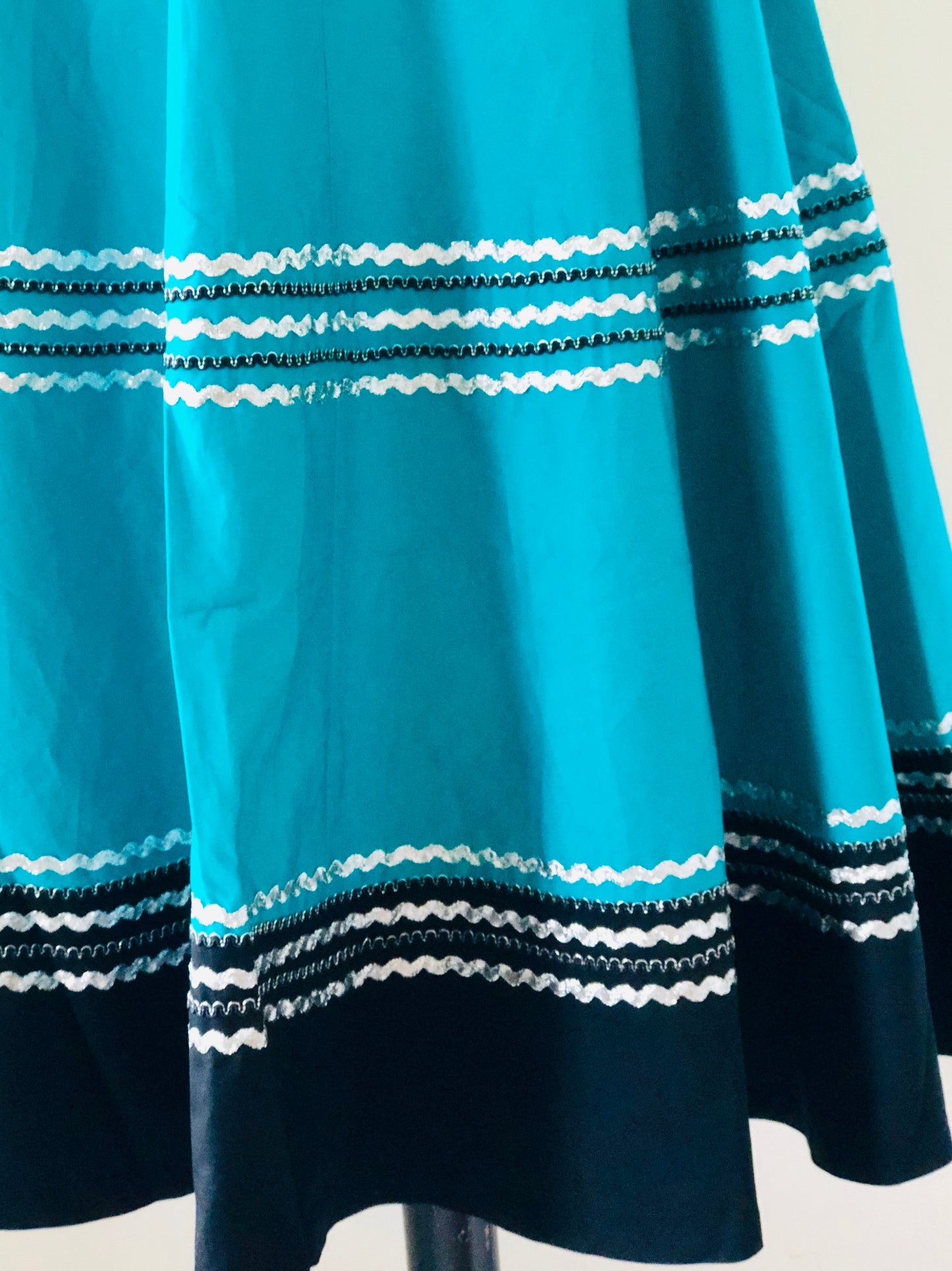 Vintage Patio Mexican full circle dress in turquoise and black XS to 2XL