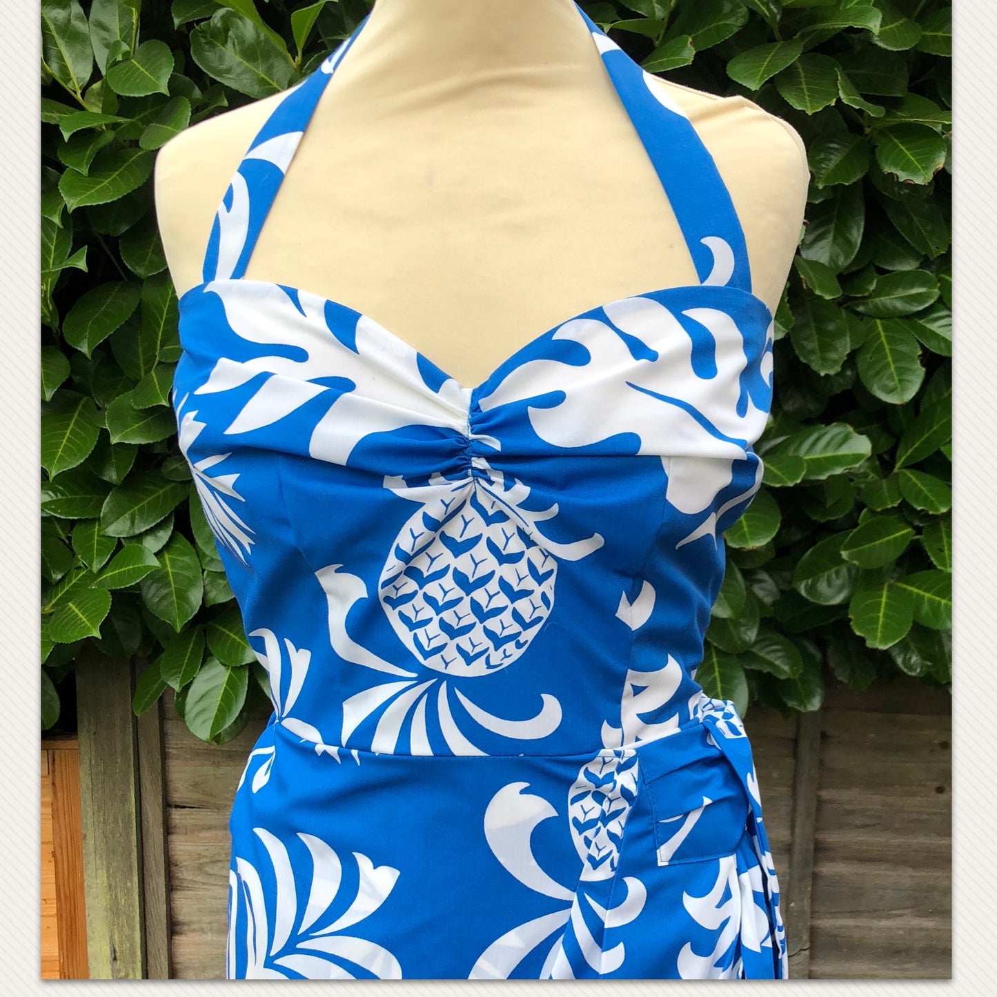 Hawaiian - 1950s vintage inspired blue and white tropical print wrap around sarong dress