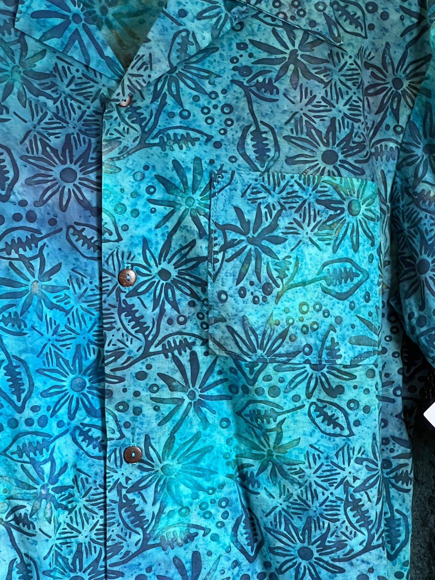 Vintage 1950s style blue batik Hawaiian shirt M rockabilly tiki festival