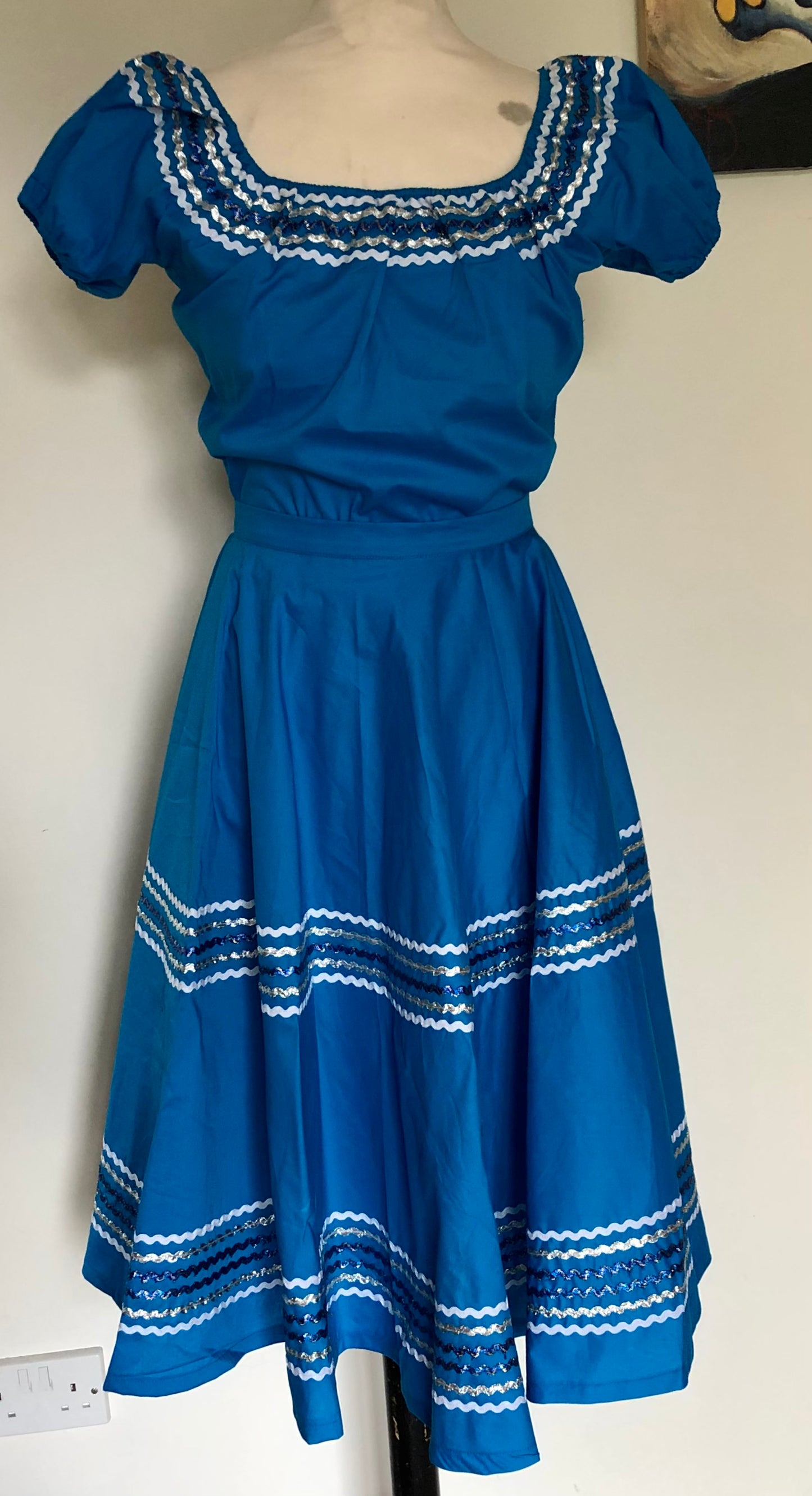 Blue Vintage 1950s style full circle Patio skirt XL