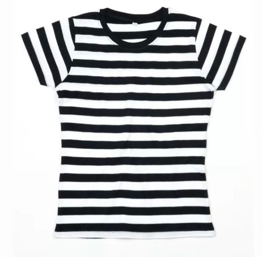Retro black white stripe girlie fit t shirt S only