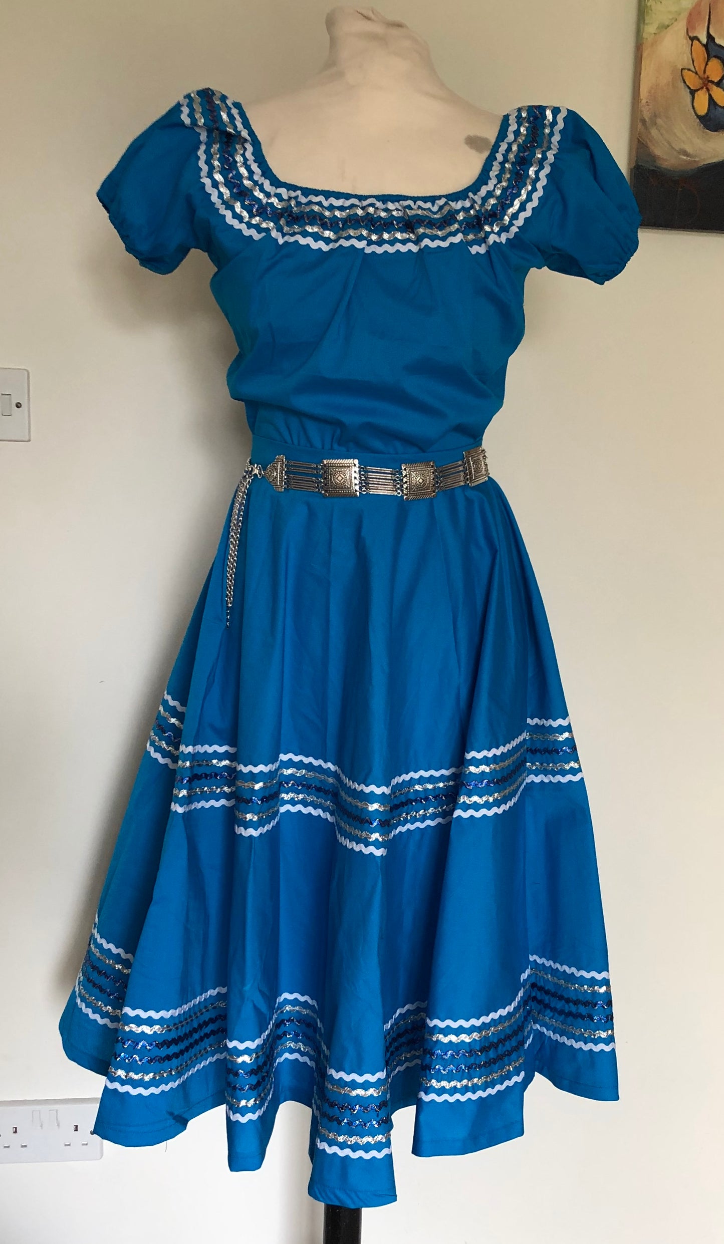 Blue Vintage 1950s style full circle Patio skirt XL