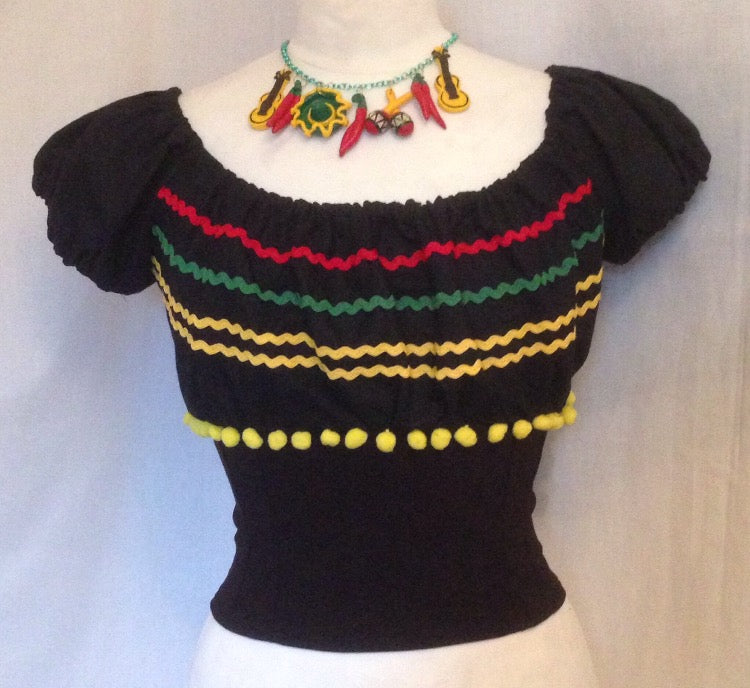 Vintage 1950s style Senorita fitted gypsy top XS 2XL only