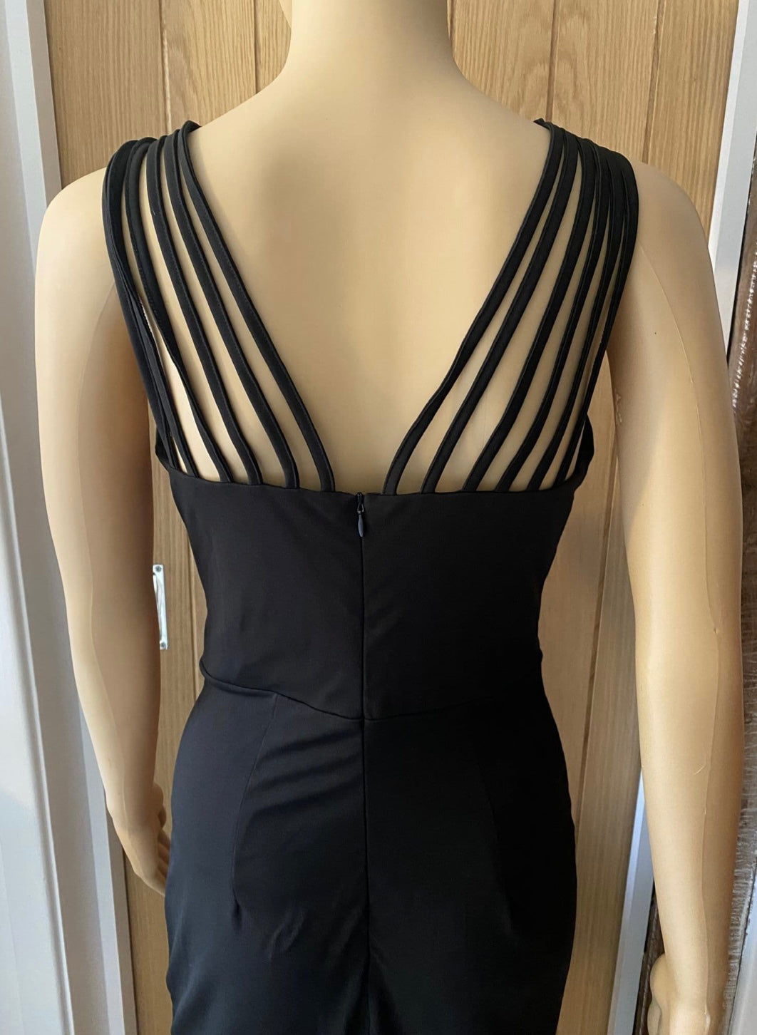 Cage shoulders vintage 1950s black cocktail wiggle dress