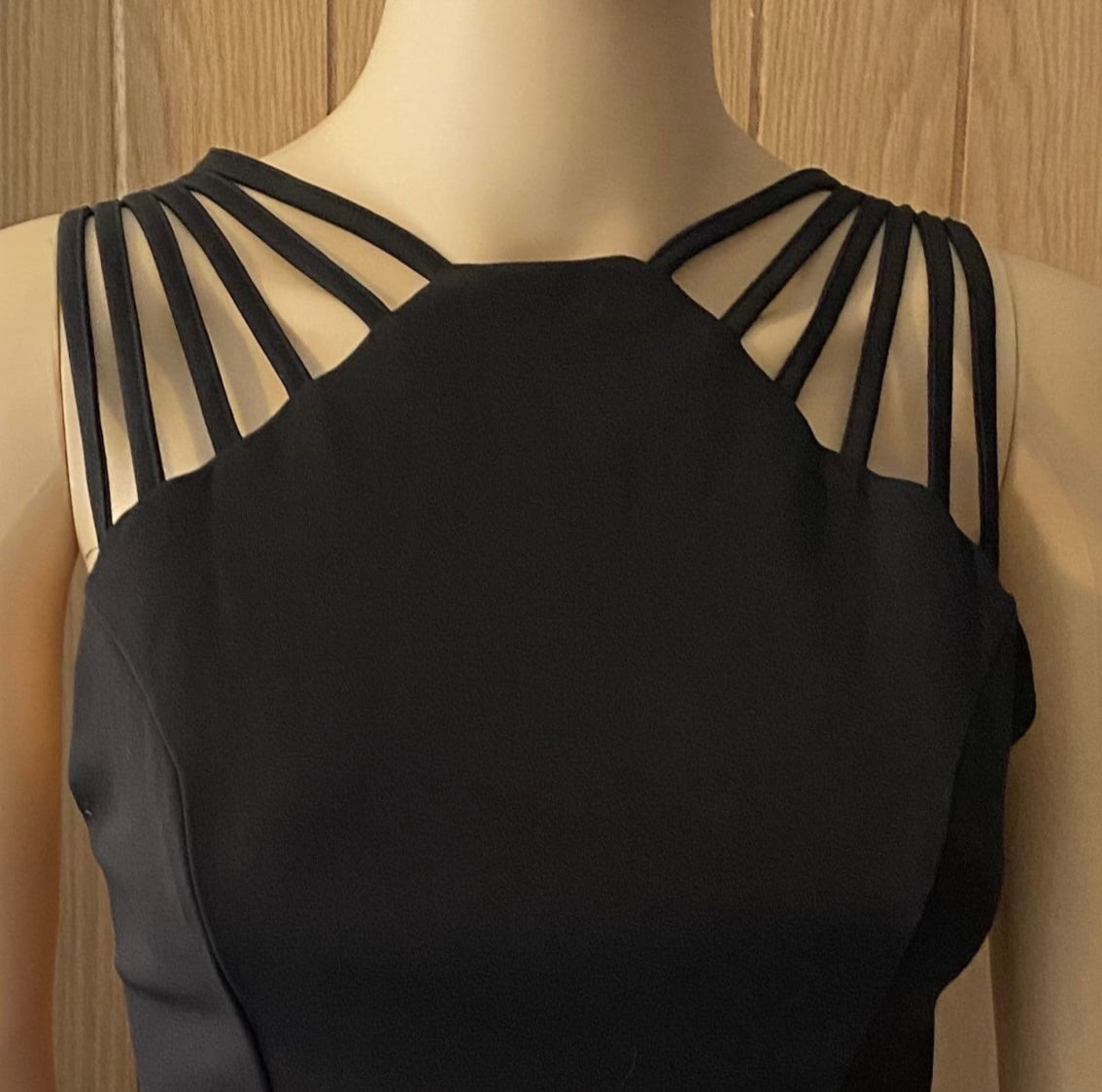 Cage shoulders vintage 1950s black cocktail wiggle dress